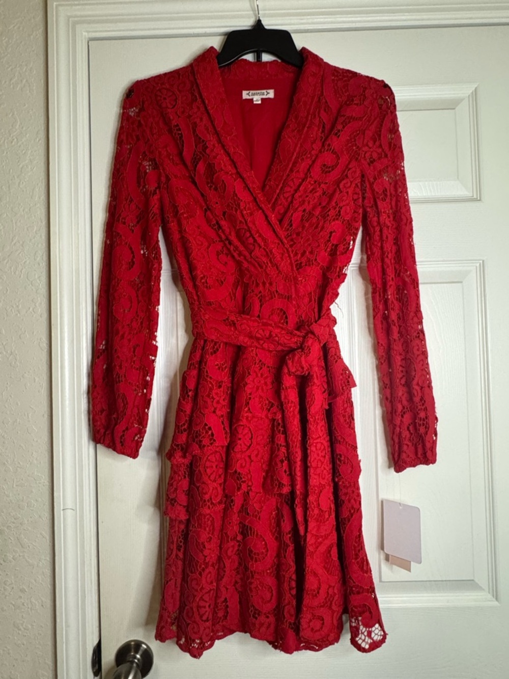 Nanette Lepore Red Long Sleeve Lace Wrap Dress